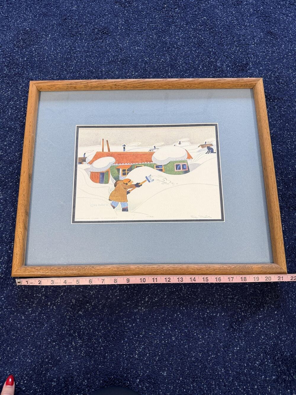 Vintage Rie Munoz Shoveling Snow Unalakleet Framed Limited Print Signed 1991